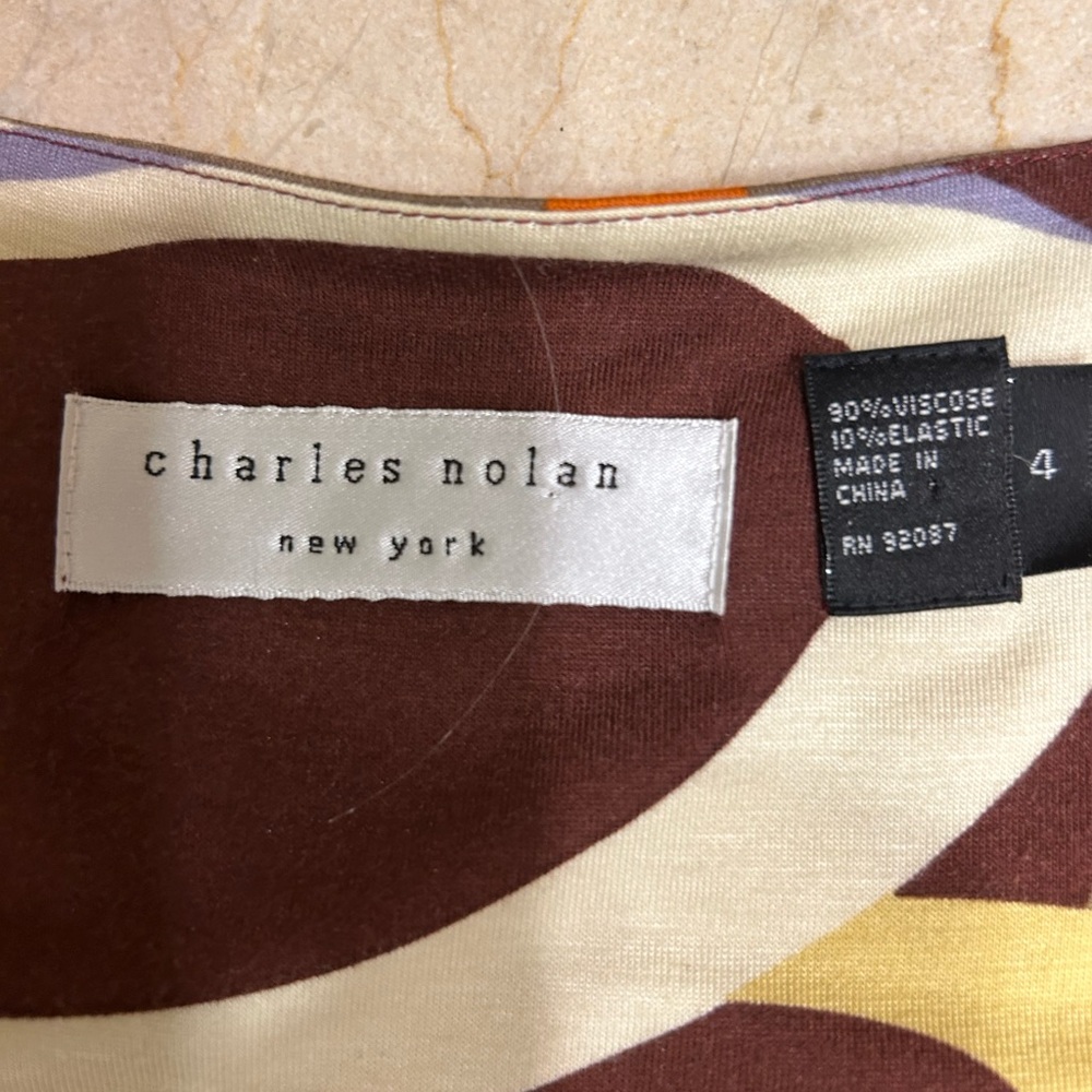 Charles Nolan Dress, Browns & Oranges, Wrap, Ruckering Side, Long Sleeved, Sz 4 - Picture 11 of 16